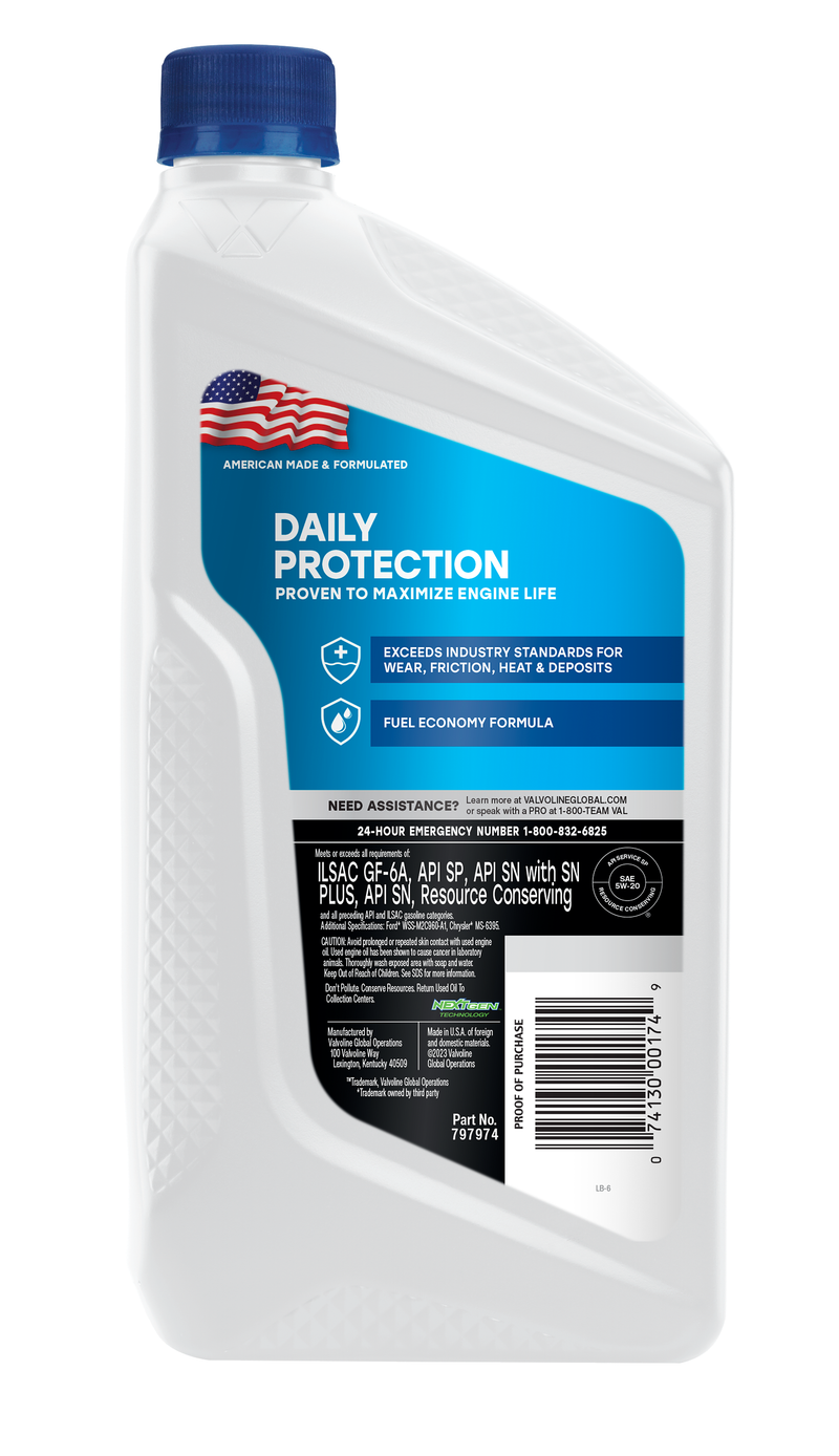 Valvoline Oil, SAE 5W-20, 1 Quart Bottle, Case of 6 – 797974
