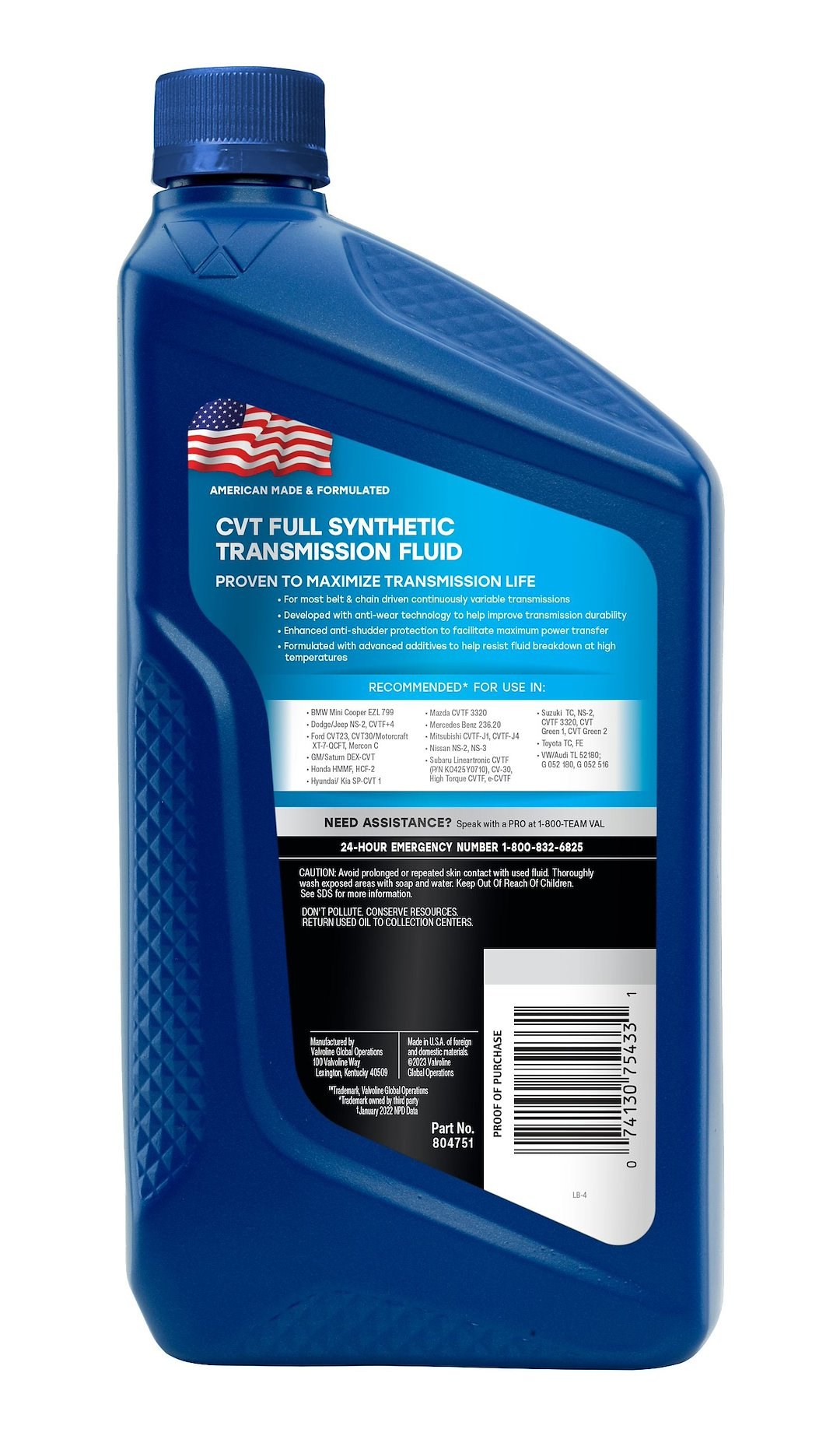 Valvoline Auto Trans Fluid, Full Synthetic, 1 Quart Bottle, Case of 6 – 804751