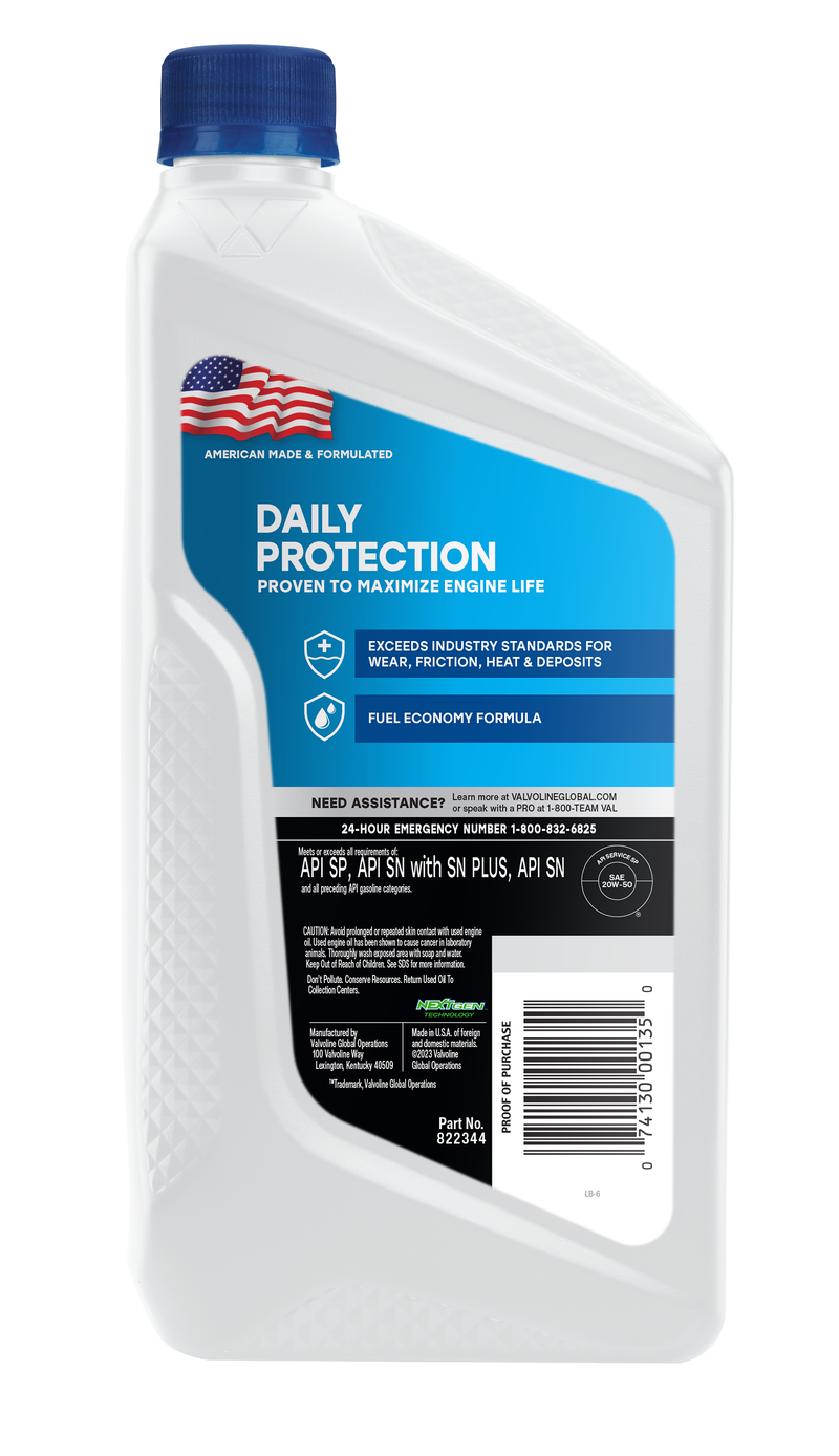 Valvoline Oil, SAE 20W-50, 1 Quart Bottle, Case of 6 – 822344