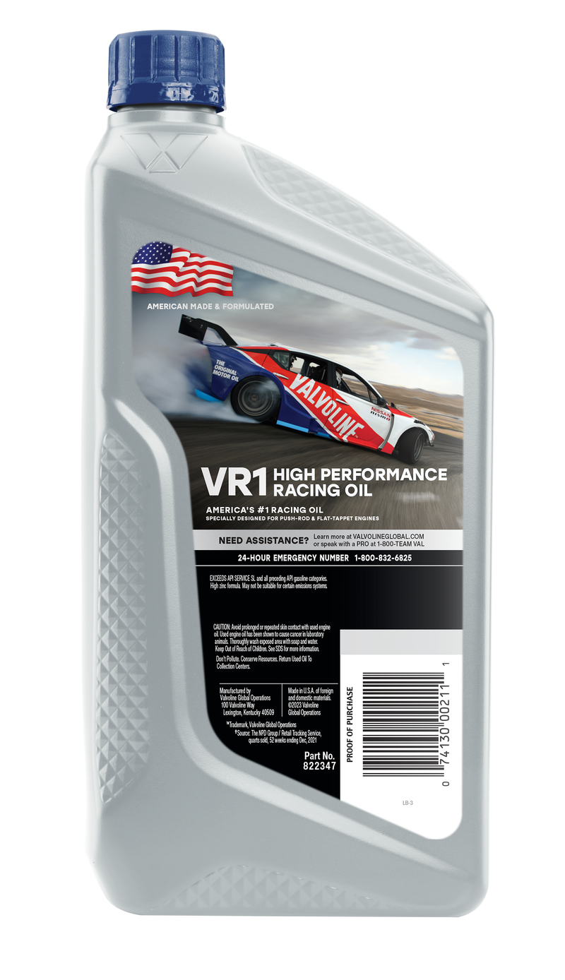 Valvoline Oil, VR1 Racing Oil, SAE 20W-50, 1 Quart Bottle, Case of 6 – 822347