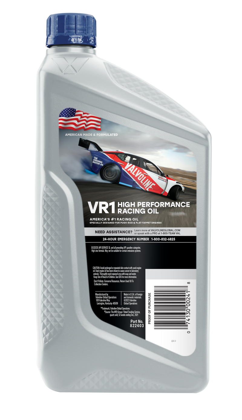 Valvoline Oil, VR1 Racing Oil, SAE 50, 1 Quart Bottle, Case of 6 – 822350
