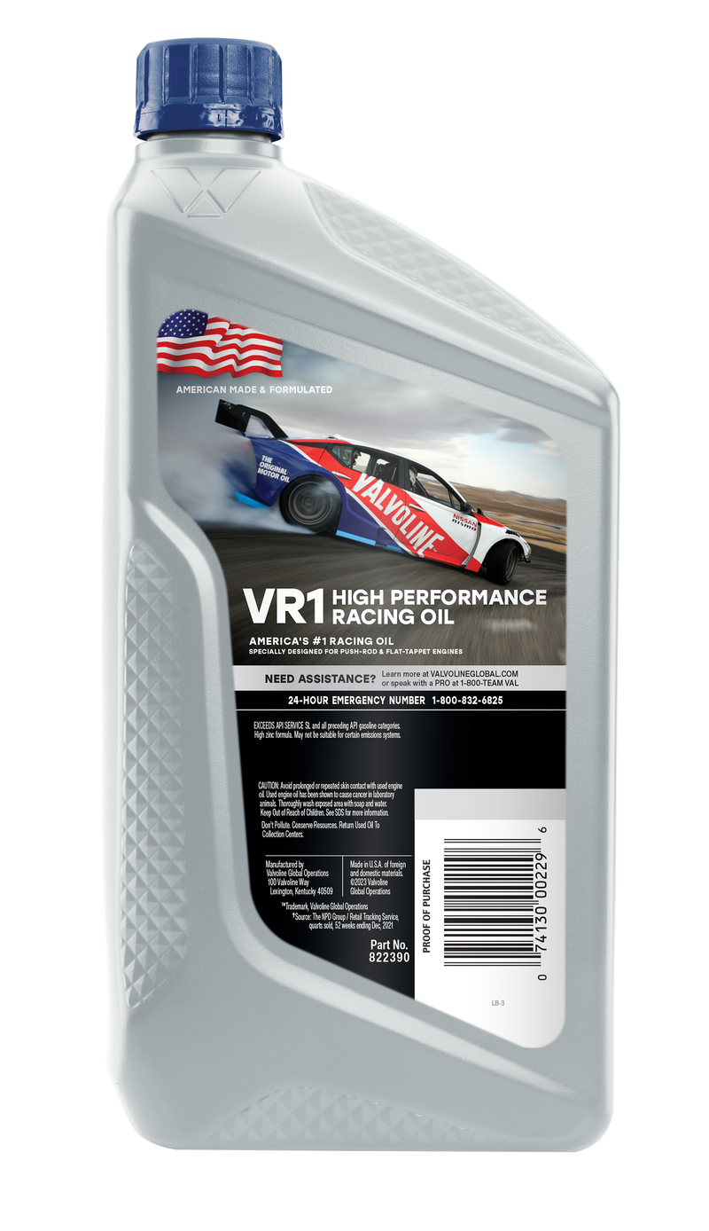 Valvoline Oil, VR1 Racing Oil, SAE 40, 1 Quart Bottle, Case of 6 – 822390