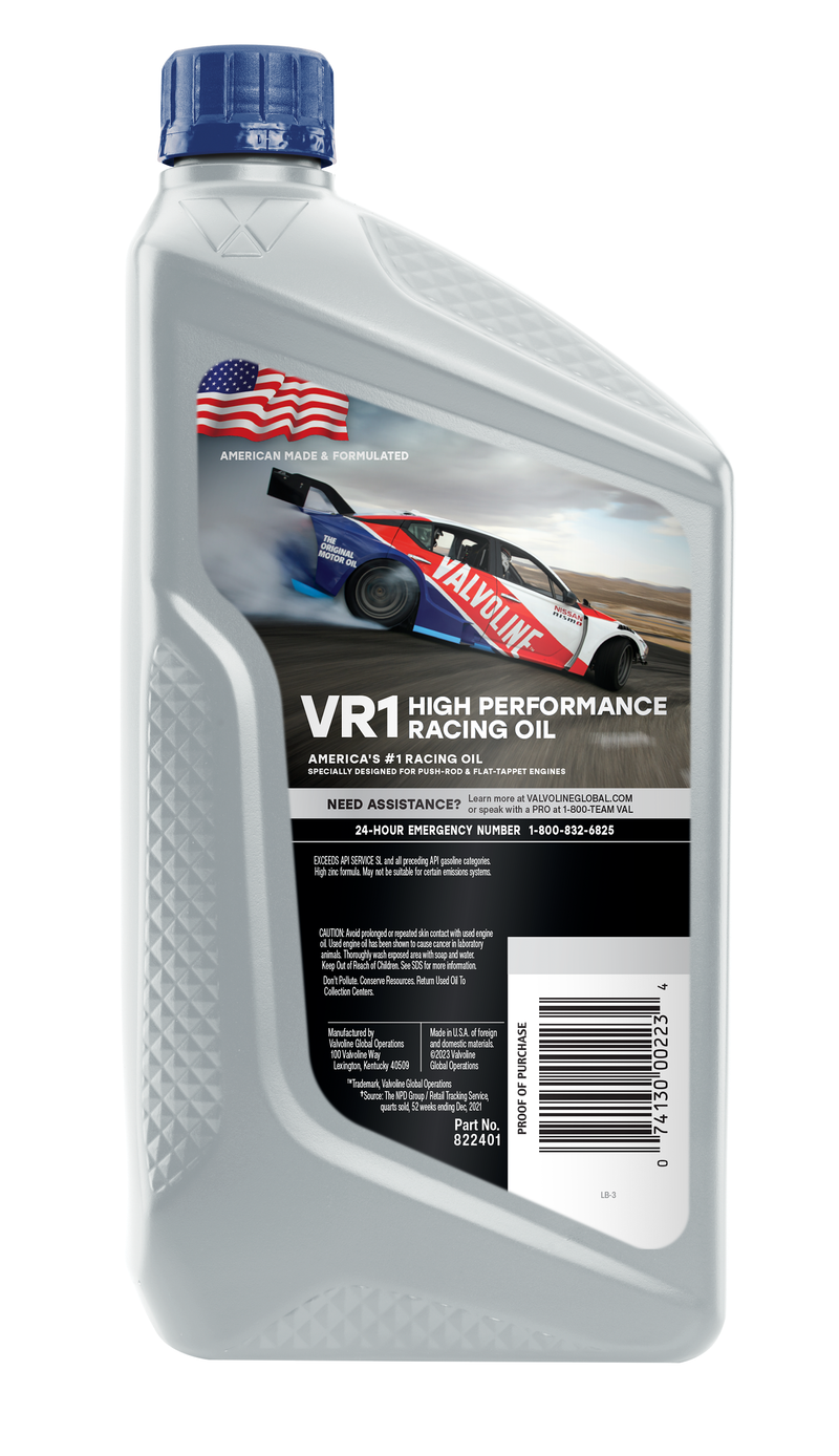 Valvoline Oil, VR1 Racing Oil, SAE 30, 1 Quart Bottle, Case of 6 – 822401