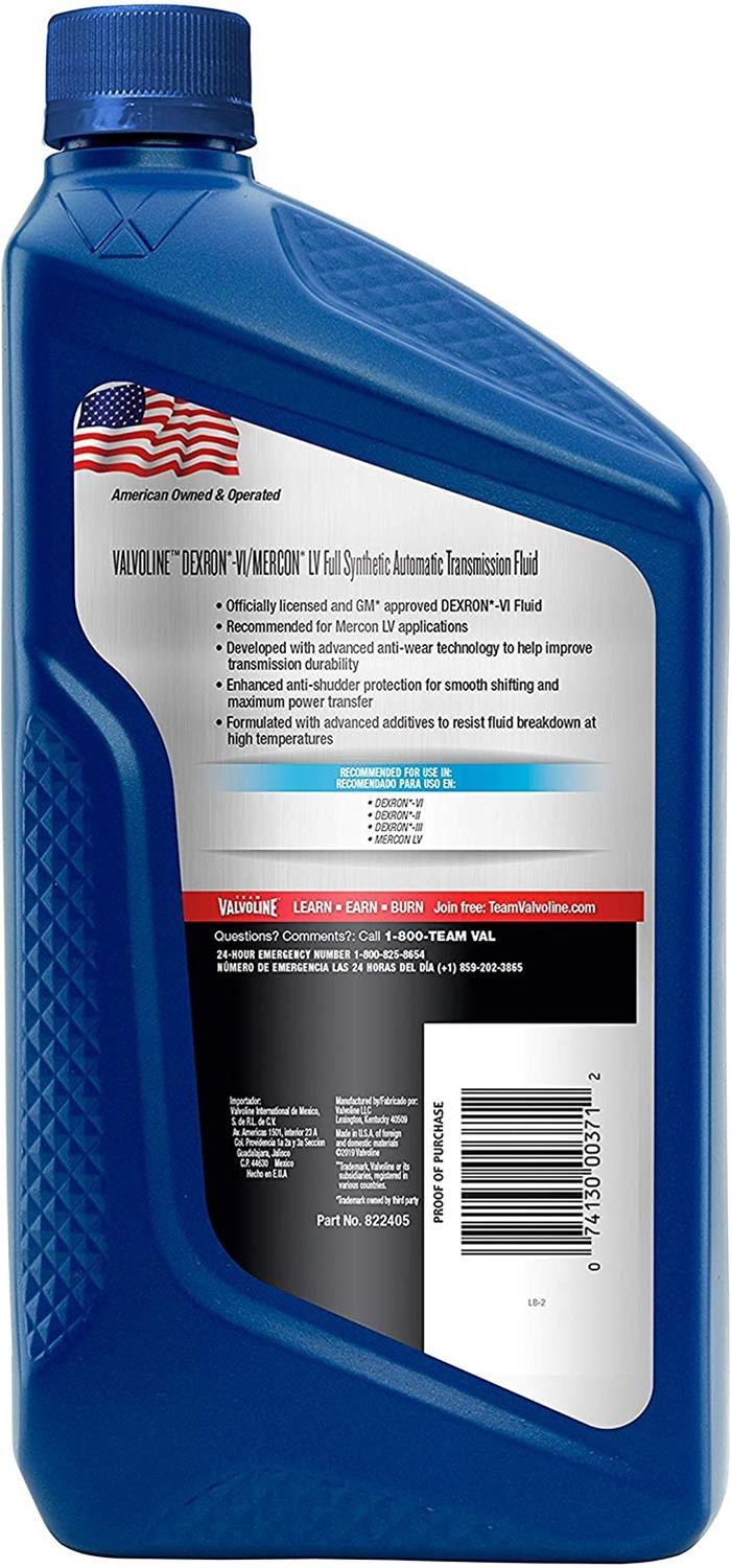 Valvoline Auto Trans Fluid, Dexron ®, Full Synthetic, 1 Quart Bottle, Case of 6 – 822405