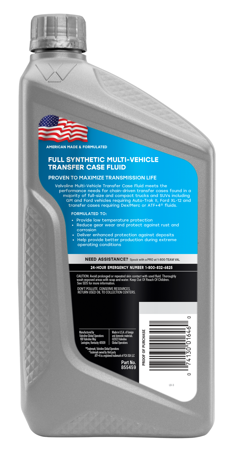 Valvoline Transfer Case Fluid, Ford/ GM/ Chrysler/ Dodge/ Jeep, Full Synthetic, 1 Quart Bottle – 855459