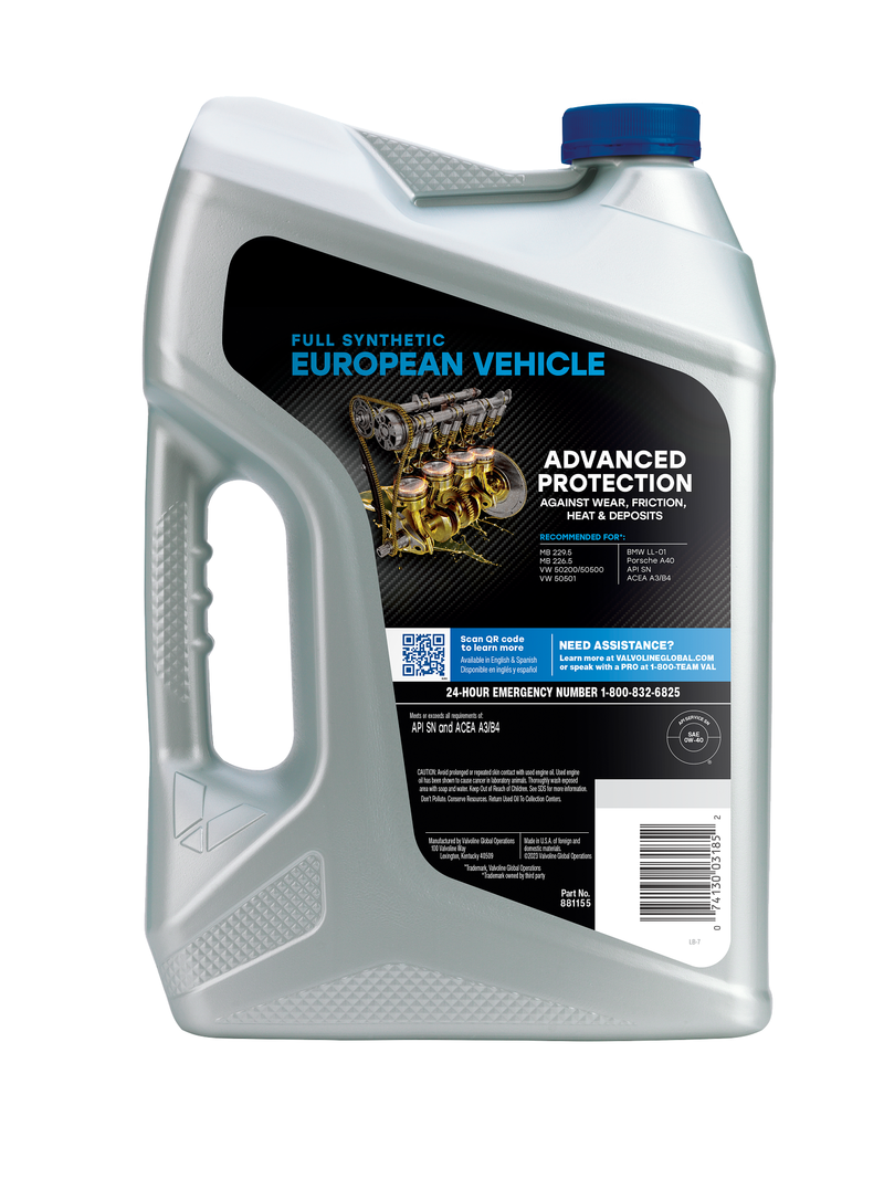 Valvoline Oil, SAE 0W-40, Full Synthetic, 5 Quart Jug, Single – 881155