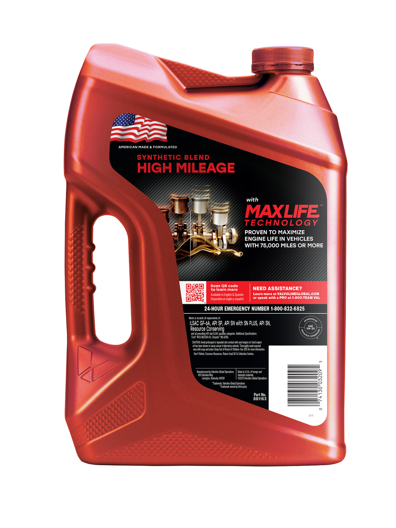 Valvoline Oil, Maxlife ®, SAE 5W-30, Synthetic Blend, 5 Quart Jug, Single – 881163