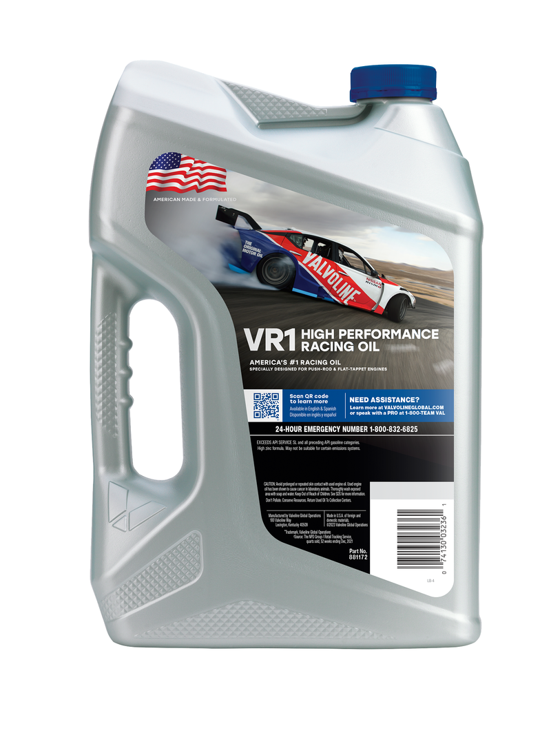 Valvoline Oil, VR1 Racing Oil, SAE 20W-50, 5 Quart Jug, Single – 881172