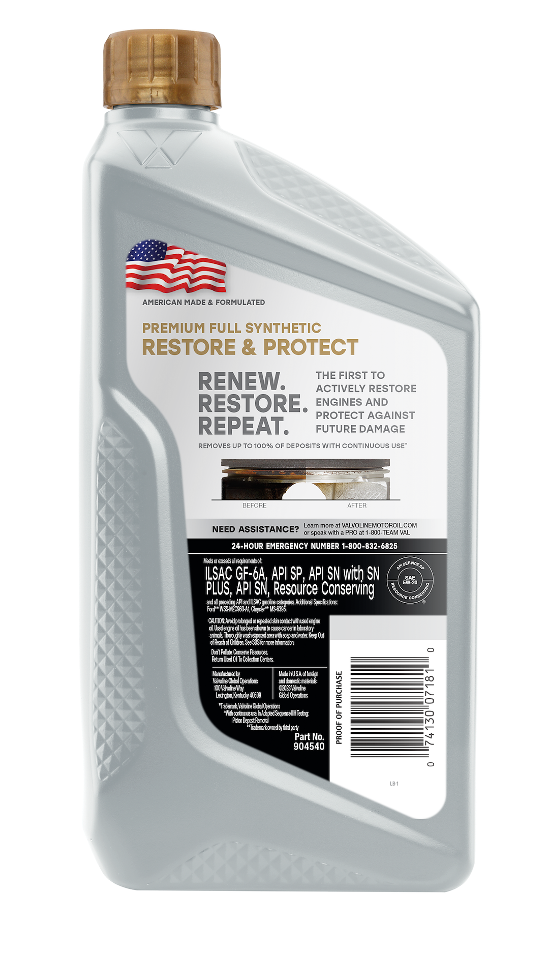 Valvoline Oil, Restore & Protect, SAE 5W-20, Full Synthetic, 1 Quart Bottle, Single – 9045401