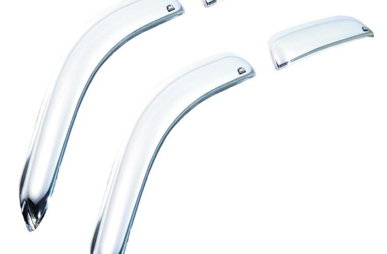 Auto Ventshade Rainguard, Ventvisor, Aerodynamic Design, Tape-On, Chrome, Acrylic, Set of 4 – 684233