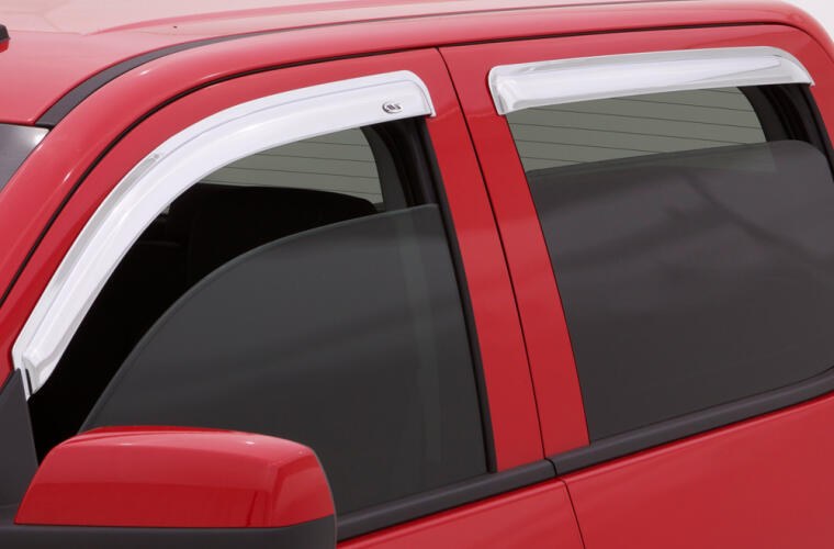Auto Ventshade Rainguard, Ventvisor, Aerodynamic Design, Tape-On, Chrome, Acrylic, Set of 4 – 684233
