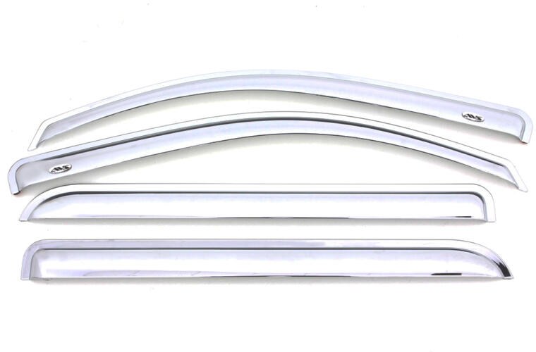 Auto Ventshade Rainguard, Ventvisor, Aerodynamic Design, Tape-On, Chrome, Acrylic, Set of 4 – 684953