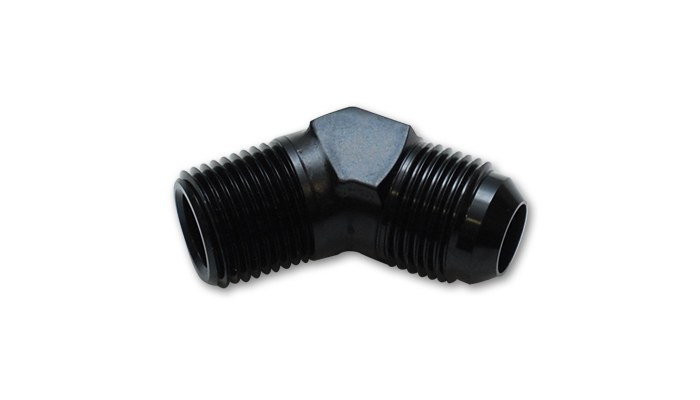 Vibrant Performance Adapter Fitting, Fabrication Components, -4AN to 1/8 Inch NPT 45 Degree Elbow, Andodized, Black, Aluminum, Single – 10241