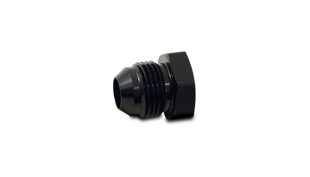 Vibrant Performance Pipe Plug Fitting, Fabrication Components, -12AN Thread Size, Anodized, Black Aluminum, Single – 10445