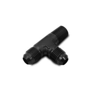 Vibrant Performance Adapter Fitting, Fabrication Components, -4AN Male Flare to 1/8 Inch NPT Male Tee on Run, Andodized, Black, Aluminum – 10471