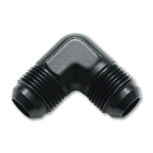 Vibrant Performance Coupler Fitting, Fabrication Components, -6AN Male Flare, 90 Degree, Without O-Ring, Aluminum, Anodized Black, Single – 10552