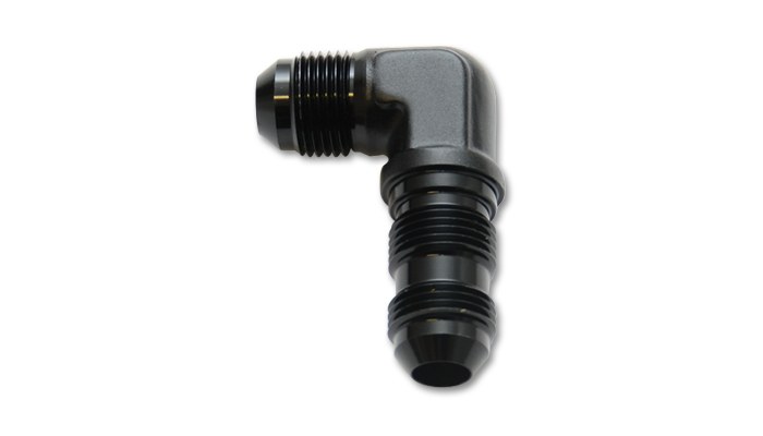 Vibrant Performance Coupler Fitting, Fabrication Components, -6AN Male, 90 Degree Bulkhead, Without O-Ring, Aluminum, Anodized Black, Single – 10610