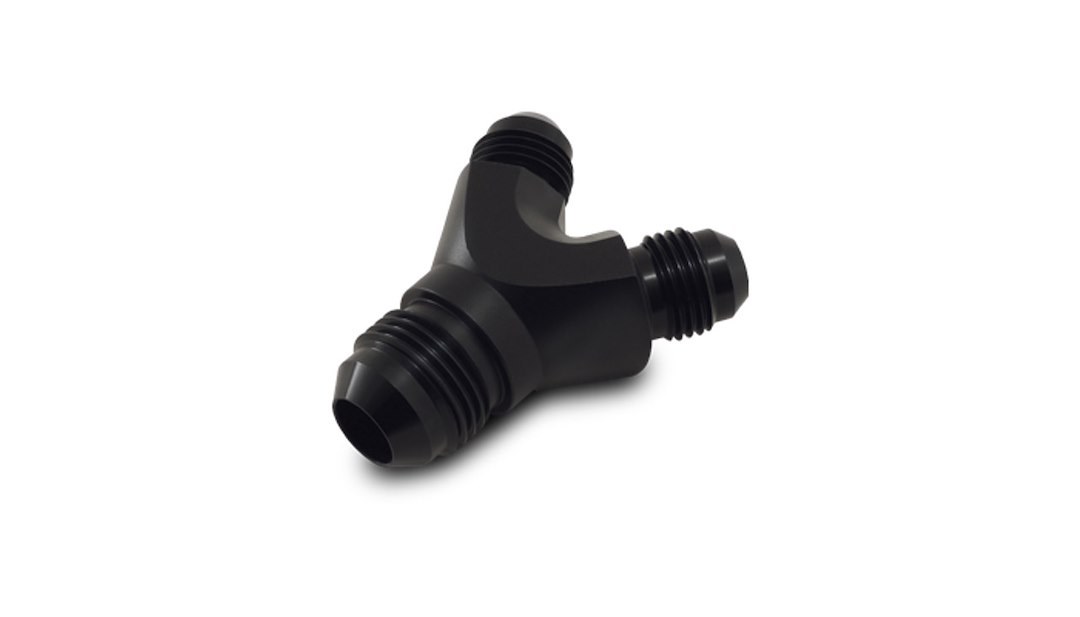 Vibrant Performance Coupler Fitting, Fabrication Components, -8AN Male, Y Fitting, Without O-Ring, Aluminum, Anodized Black, Single – 10808