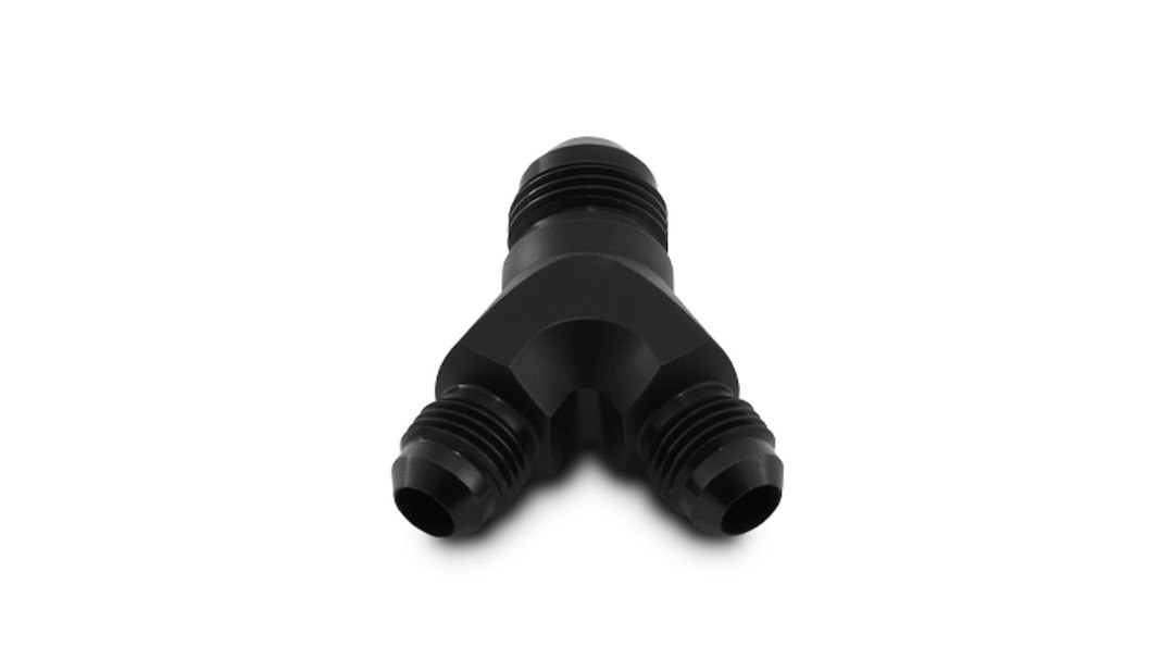 Vibrant Performance Adapter Fitting, Fabrication Components, -10AN Male to Dual -8AN Male Y Fitting, Andodized, Black, Aluminum, Single – 10809