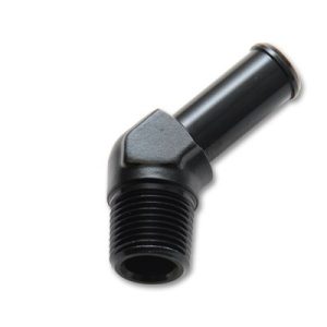 Vibrant Performance Adapter Fitting, Fabrication Components, 1/2 Inch NPT Male to 5/8 Inch Hose Barb, 45 Degree, Andodized, Black, Aluminum – 11223