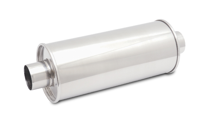 Vibrant Performance Exhaust Muffler, Streetpower, 6 Inch Diameter Stainless Steel Case, Single 3-1/2 Inch Center Inlet – 1124
