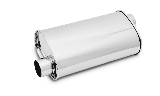 Vibrant Performance Exhaust Muffler, Streetpower, 9 Inch Width X 5 Inch Height Stainless Steel Case, Single 2-1/2 Inch Offset Inlet – 1126