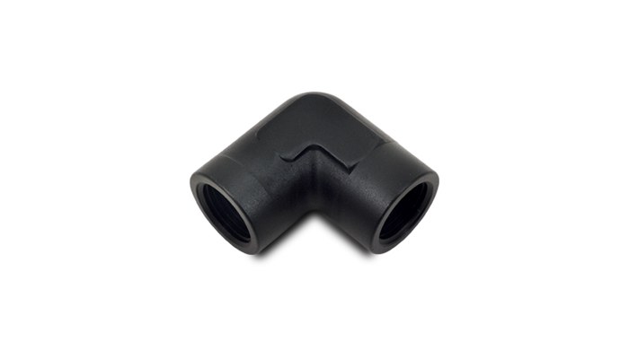 Vibrant Performance Coupler Fitting, Fabrication Components, 1/8 Inch NPT Female to 1/8 Inch NPT Female, 90 Degree Bend, Anodized Black – 11320