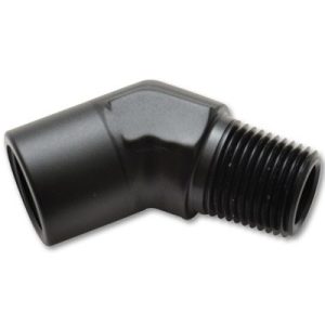 Vibrant Performance Adapter Fitting, Fabrication Components, 1/8 Inch NPT Female to 1/8 Inch Male, 45 Degree, Aluminum, Anodized Black, Single – 11330