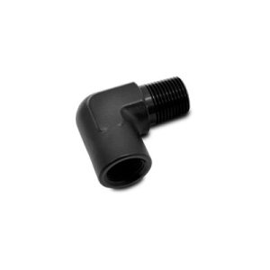 Vibrant Performance Adapter Fitting, Fabrication Components, 1/8 Inch NPT Female to 1/8 Inch Male, 90 Degree, Aluminum, Anodized Black, Single – 11340