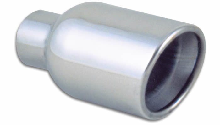 Vibrant Performance Exhaust Tail Pipe Tip, 2-1/4 Inch Inlet, 4 Inch Outlet, Stainless Steel, Round, Angle Cut, Rolled Edge, 7-3/4 Inch Length – 1303