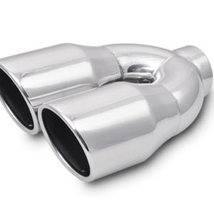 Vibrant Performance Exhaust Tail Pipe Tip, 2-1/2 Inch Inlet, Dual 3-1/2 Inch Outlets, Stainless Steel, Round, Angle Cut, Rolled Edge – 1326