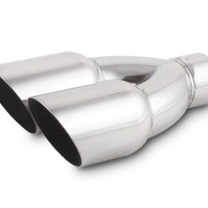 Vibrant Performance Exhaust Tail Pipe Tip, 2-1/2 Inch Inlet, Dual 3-1/2 Inch Outlets, Stainless Steel, Round, Angle Cut, Straight Edge – 1333