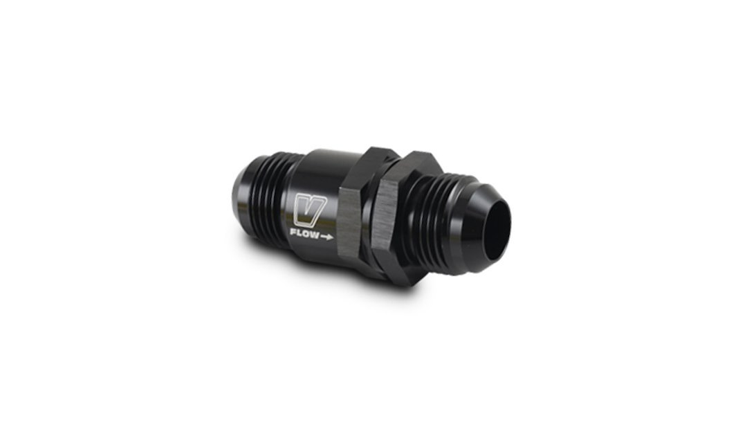 Vibrant Performance Oil Check Valve, Piston Style, -8 AN, Black, Anodized Aluminum, Single – 16022