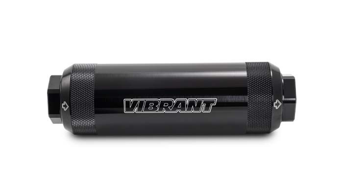 Vibrant Performance Fuel Filter, Exhaust Muffler, -12AN, Includes 40 Micron Filter, Black Anodized, Aluminum – 16285