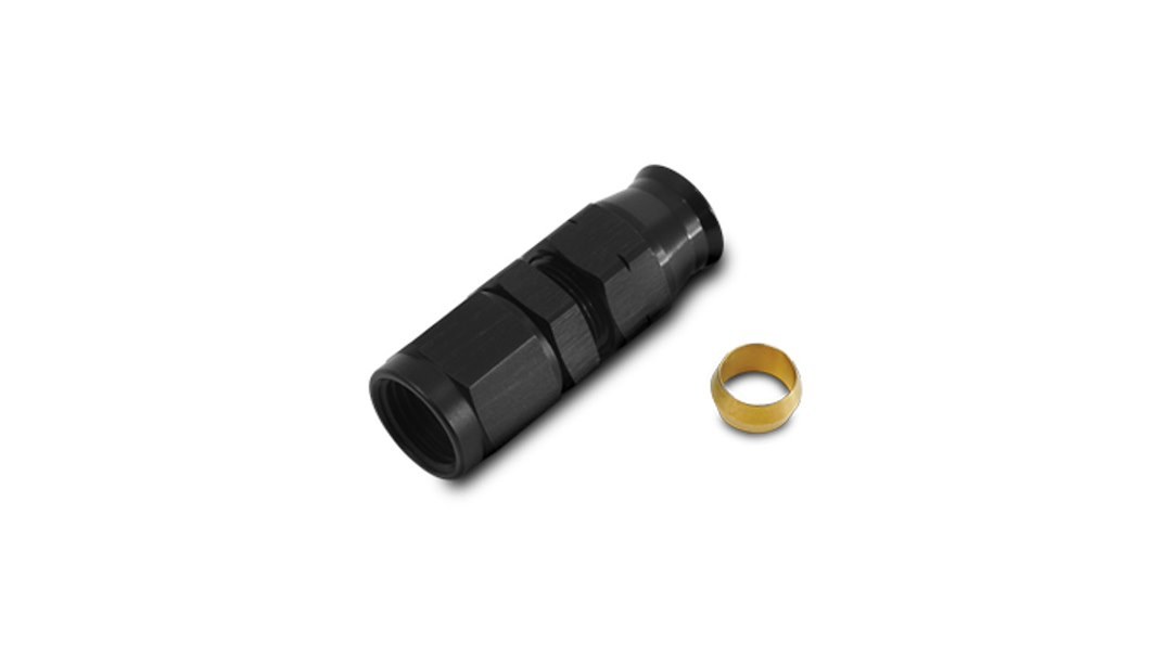 Vibrant Performance Tube End Fitting, Fabrication Components, -6AN Female to 5/16 Inch Tube, Straight, Anodized, Black, Aluminum, Single – 16445