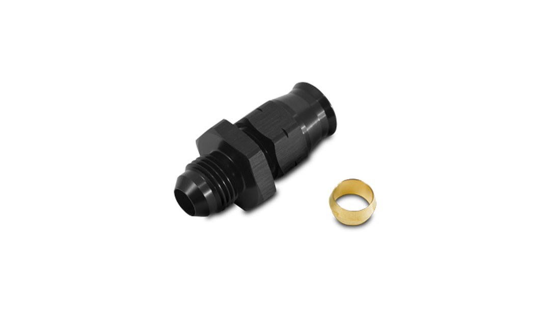 Vibrant Performance Tube End Fitting, Fabrication Components, -8AN Male to 1/2 Inch Tube, Straight, Anodized, Black, Aluminum, Single – 16458