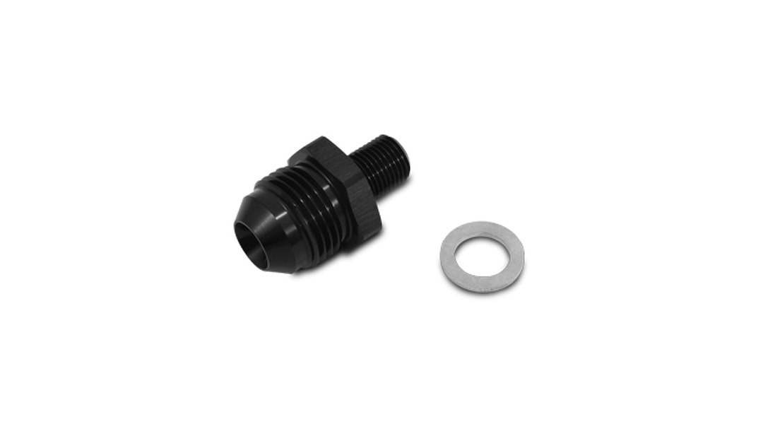 Vibrant Performance Adapter Fitting, Fabrication Components, -6AN Male to 10 Millimeter X 1.0 Thread Male, Andodized, Black, Aluminum, Single – 16612