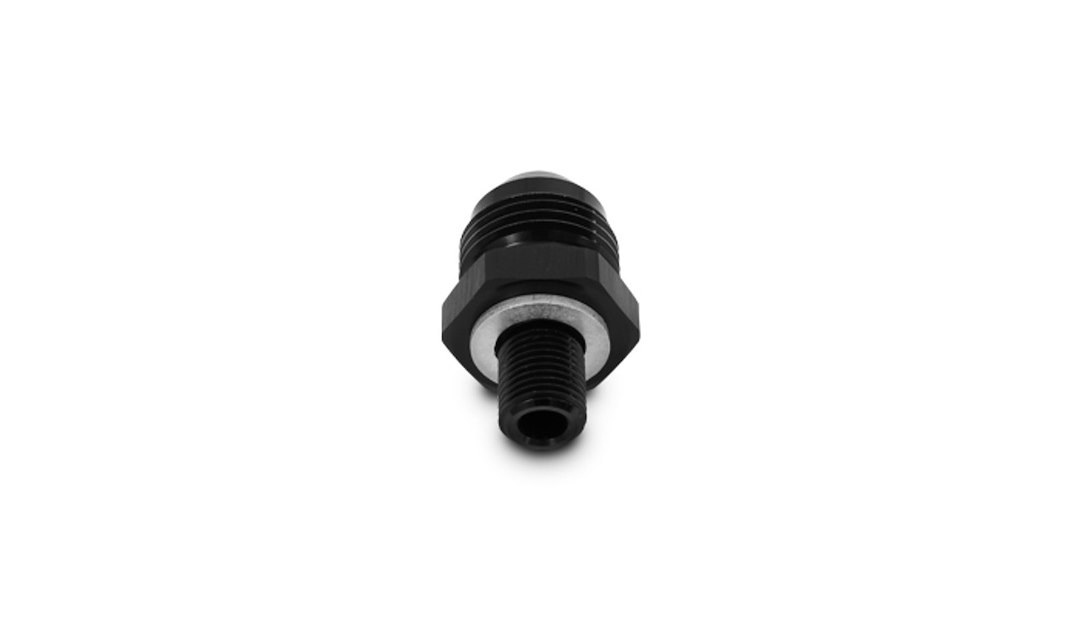 Vibrant Performance Adapter Fitting, Fabrication Components, -6AN Male to 10 Millimeter X 1.0 Thread Male, Andodized, Black, Aluminum, Single – 16612