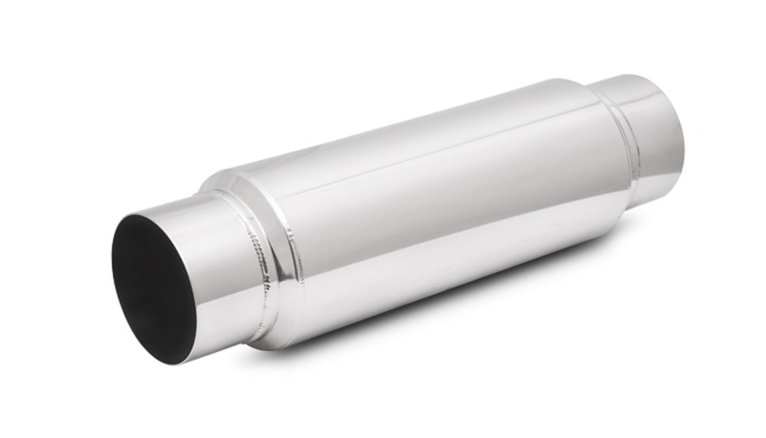 Vibrant Performance Exhaust Resonator, Stainless Steel, 5 Inch Outside Diameter X 18 Inch Overall Length, Single 3 Inch Diameter Center Inlet – 17950