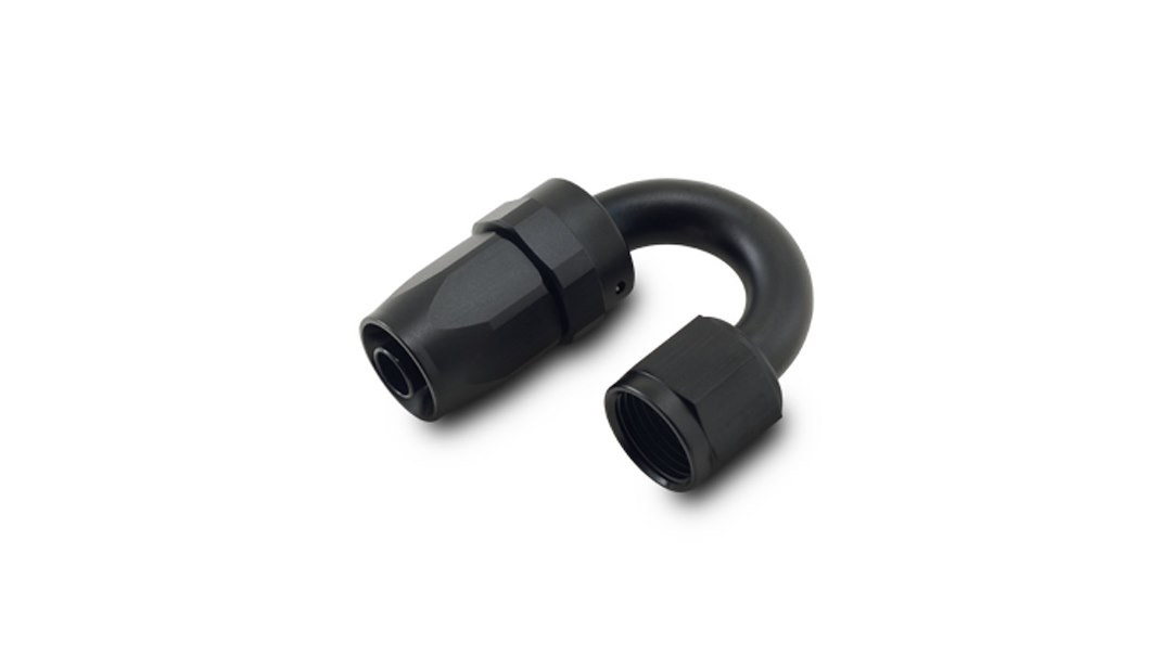 Vibrant Performance Hose End Fitting, Fabrication Components, -6AN Hose, -6AN Female, 180 Degree Swivel, Anodized, Black, Aluminum, Single – 21806