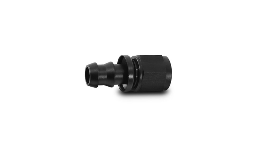 Vibrant Performance Hose End Fitting, Fabrication Components, -10AN Hose to -10AN Female, Straight Push on, Anodized, Black, Aluminum, Single – 22010