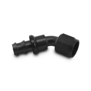 Vibrant Performance Hose End Fitting, Fabrication Components, -12AN Hose to -12AN Female, 45 Degree Push on, Anodized, Black, Aluminum, Single – 22412