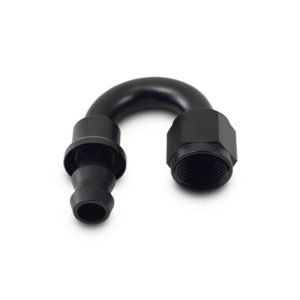 Vibrant Performance Hose End Fitting, Fabrication Components, -6AN Hose to -6AN Female, 180 Degree Push on, Anodized, Black, Aluminum, Single – 22806