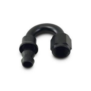 Vibrant Performance Hose End Fitting, Fabrication Components, -12AN Hose to -12AN Female, 180 Degree Push on, Anodized, Black, Aluminum – 22812