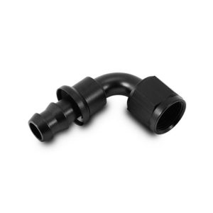 Vibrant Performance Hose End Fitting, Fabrication Components, -6AN Hose, -6AN Male, 90 Degree Push on, Anodized, Black, Aluminum, Single – 22906