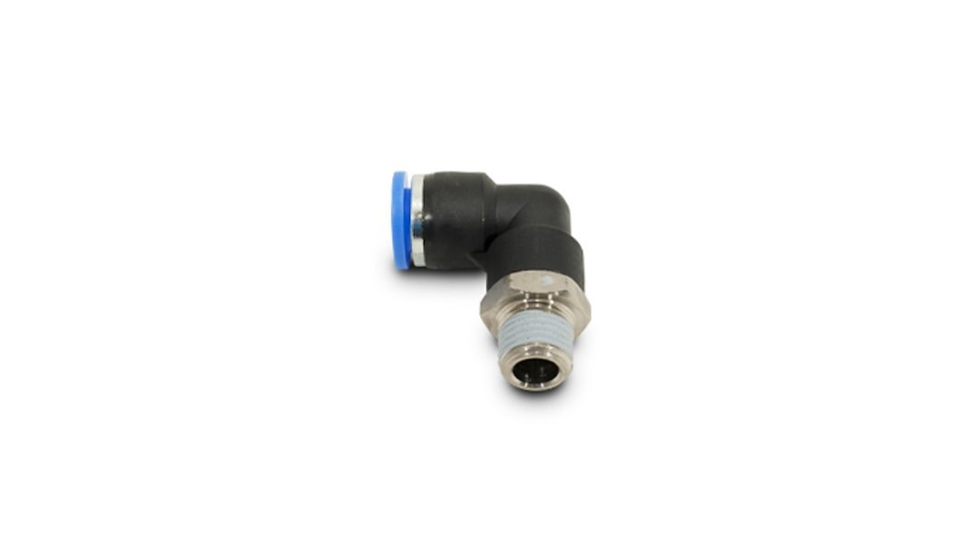 Vibrant Performance Vacuum Hose Connector, One-Touch, 90 Degree Elbow Connector, 1/4 Inch Outside Diameter Hose to 1/8 Inch NPT – 2667