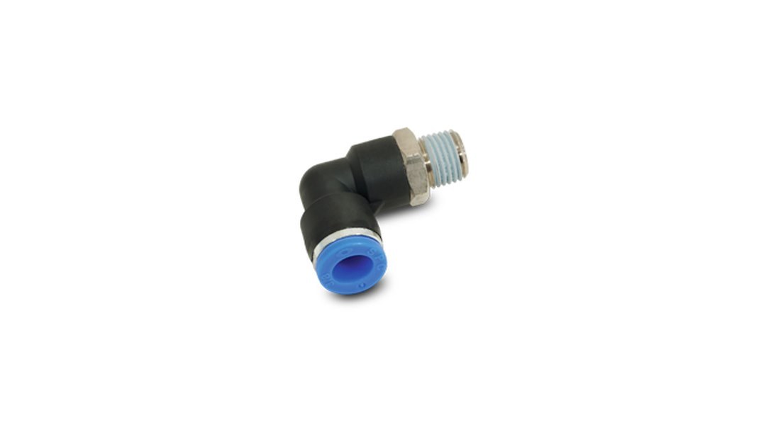 Vibrant Performance Vacuum Hose Connector, One-Touch, 90 Degree Elbow Connector, 1/4 Inch Outside Diameter Hose to 1/4 Inch NPT – 2669