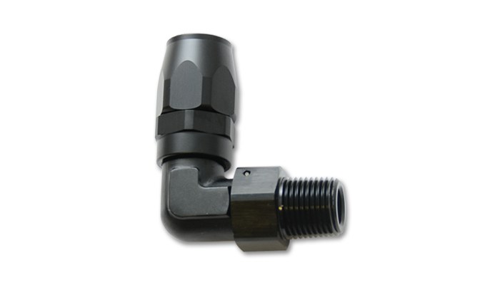 Vibrant Performance Hose End Fitting, Fabrication Components, -10AN Hose, 1/2 NPT Male Thread, 90 Degree, Anodized, Black, Aluminum, Single – 26907