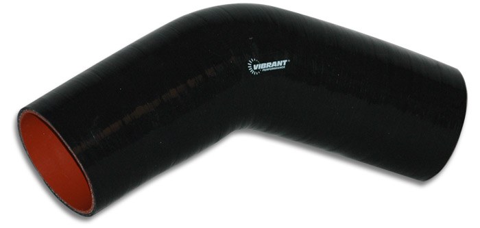 Vibrant Performance Intercooler Hose Coupling, 1-1/2 Inch Inside Diameter, 45 Degree Elbow, 5 Inch Leg Length with 3 Inch Bend Radius, Black – 2750