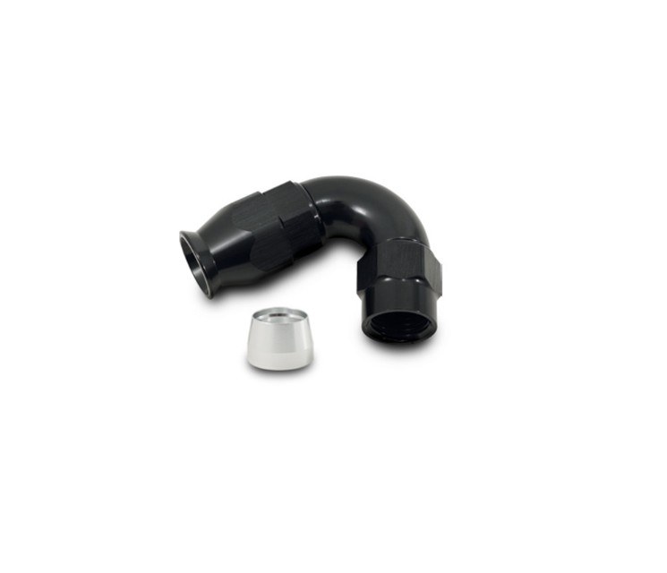 Vibrant Performance Hose End Fitting, -3AN, 120 Degree Bend, High Flow Hose End Fitting for PTFE Lined Flex Hose, Black, Aluminum – 28203